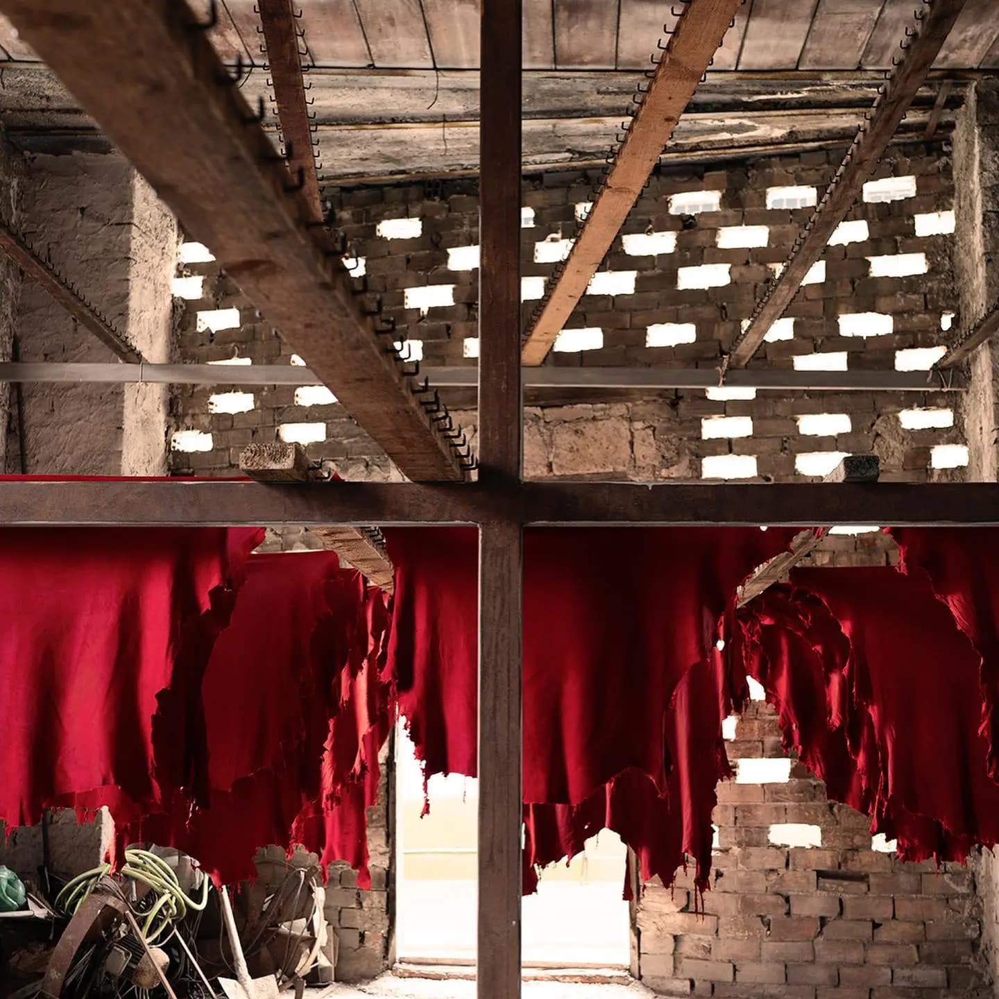 Treated leather in the drying space